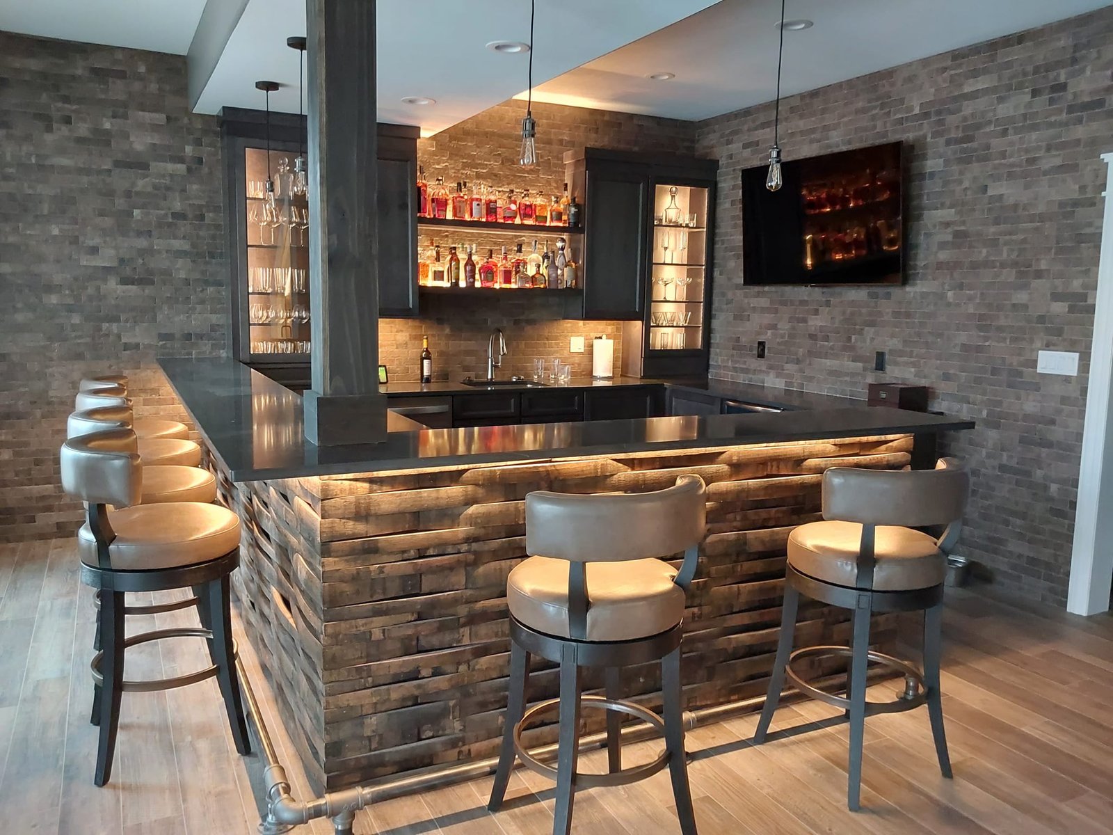 Custom Whiskey Barrel Staves Illuminated Bar